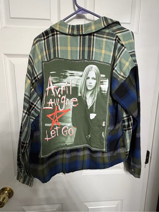 Tops - Avril Lavigne 'Let Go' Plaid Patchback Shirt Jacket - Green/Blue
